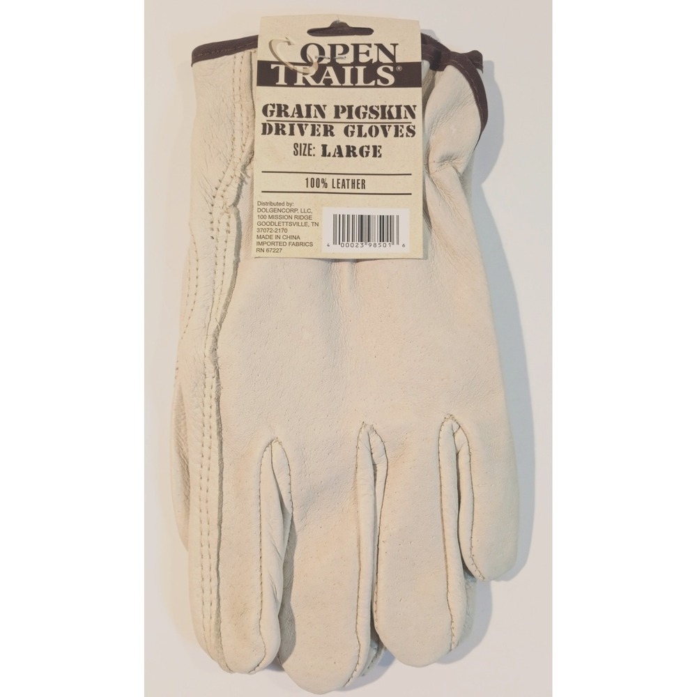 New Open Trails Grain Pigskin Leather Driver Work Gloves, Large